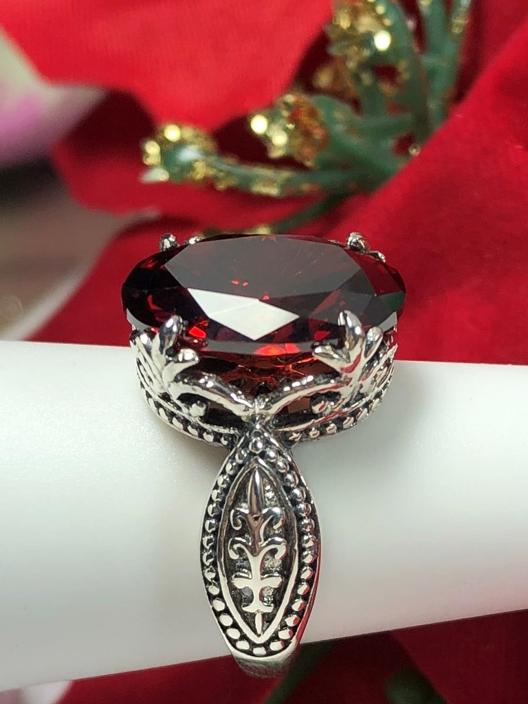 Garnet CZ Ring, Dragon Design, Sterling Silver Filigree, Gothic Jewelry, Silver Embrace Jewelry