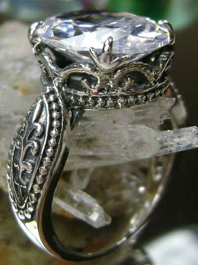White Cubic Zirconia (CZ) Ring, Dragon Design, Sterling Silver Filigree, Gothic Jewelry, Silver Embrace Jewelry D133