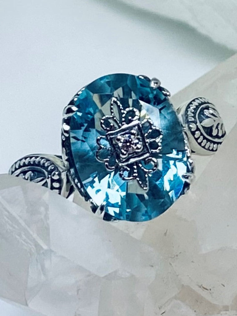 Aquamarine Embellished Gothic Oval Ring, Dragon Design, Sterling Silver Filigree, Gothic Jewelry, Silver Embrace Jewelry D133e