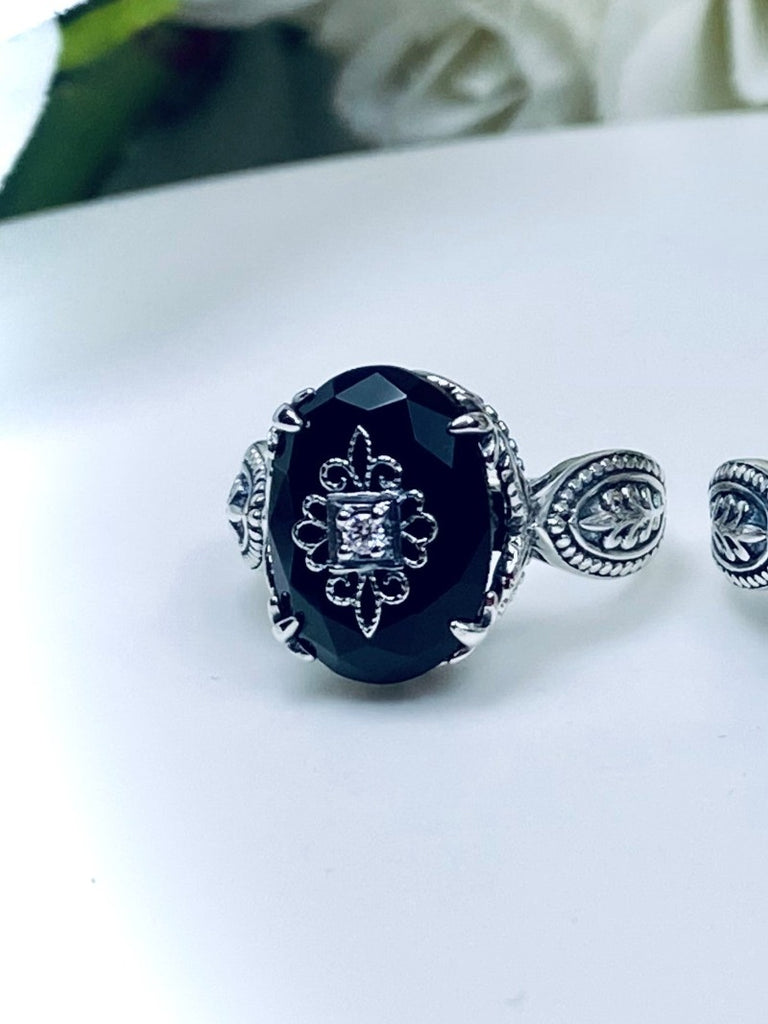 Black Onyx Embellished Gothic Oval Ring, Dragon Design, Sterling Silver Filigree, Gothic Jewelry, Silver Embrace Jewelry D133e
