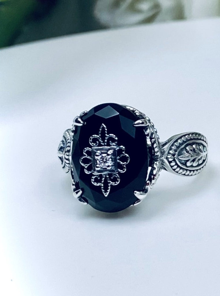 Simulated Onyx Embellished Gothic Oval Ring, Dragon Design, Sterling Silver Filigree, Gothic Jewelry, Silver Embrace Jewelry D133e
