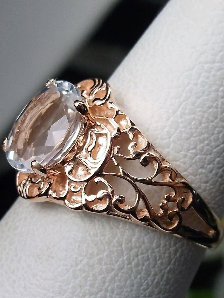 Natural White Topaz Ring, 10k Gold, 14k Gold or Rose Gold plated over sterling silver, small nouveau design, Silver Embrace Jewelry, D12
