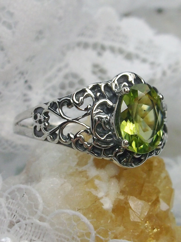 Natural Peridot Ring, Natural Green Peridot Gemstone, sterling Silver Filigree, Art Nouveau design Silver Embrace Jewelry D14