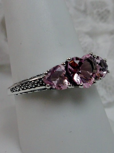Pink Topaz Ring, Three Hearts, Simulated Gemstone, Victorian jewelry, Vintage Ring, Silver Embrace Jewelry, D143