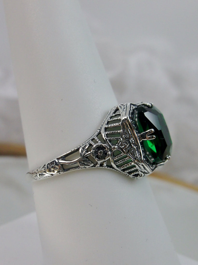 Green Emerald Ring, Lovely Rectangle Design, Sterling Silver filigree, Silver Embrace jewelry, D148 Lovely Rectangle