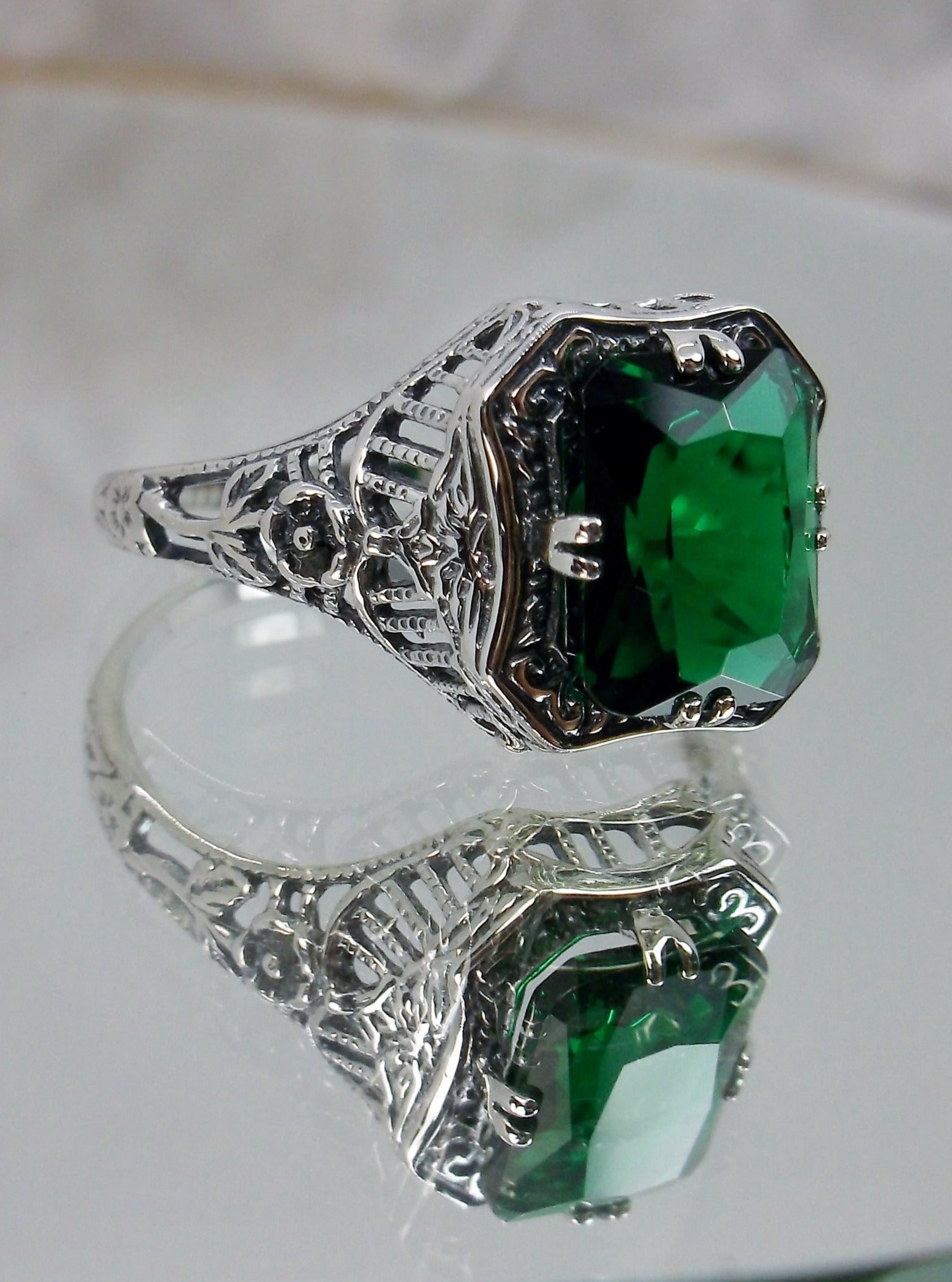 Emerald Silver Finger Ring 4.95 g - Rectangular Cut - For Ladies – Viha  Online