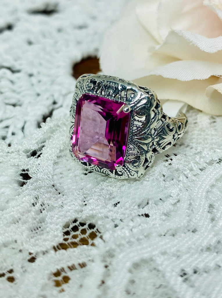 Natural Pink Topaz Ring, Natural Rectangle Victorian Ring, Sterling Silver, Intricate Filigree, Silver Embrace jewelry, Antique Jewelry, D149 Intricate Ring