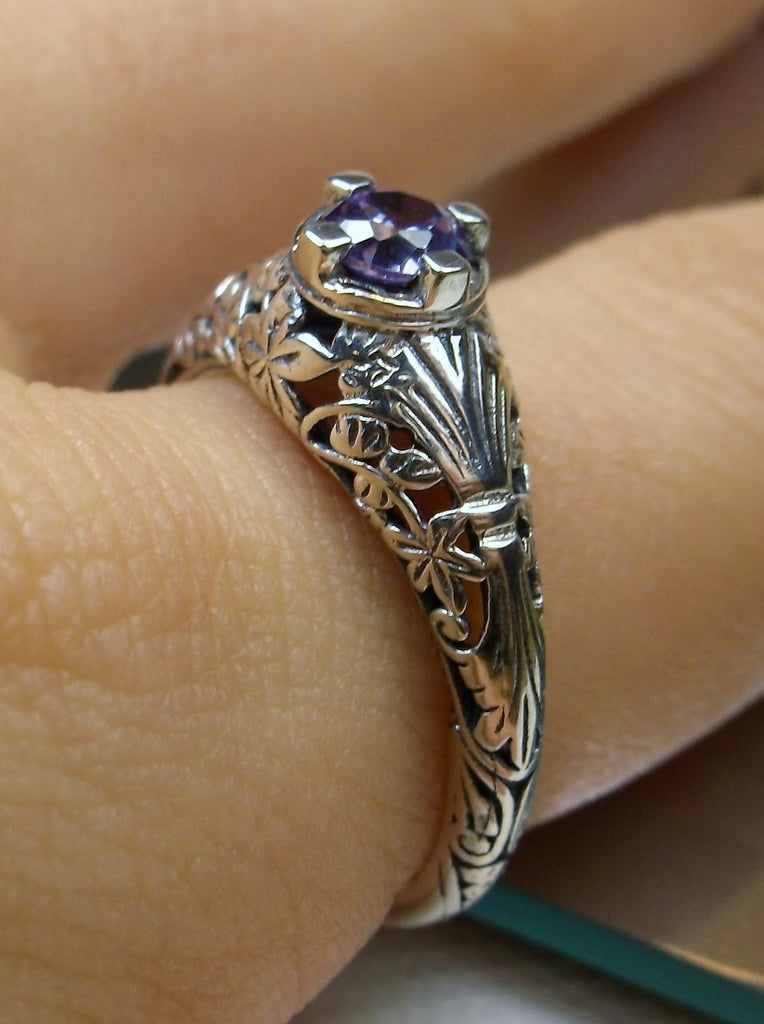Natural Purple Amethyst Ring, Sterling Silver Floral Filigree, Wedding Ring, Silver Embrace Jewelry