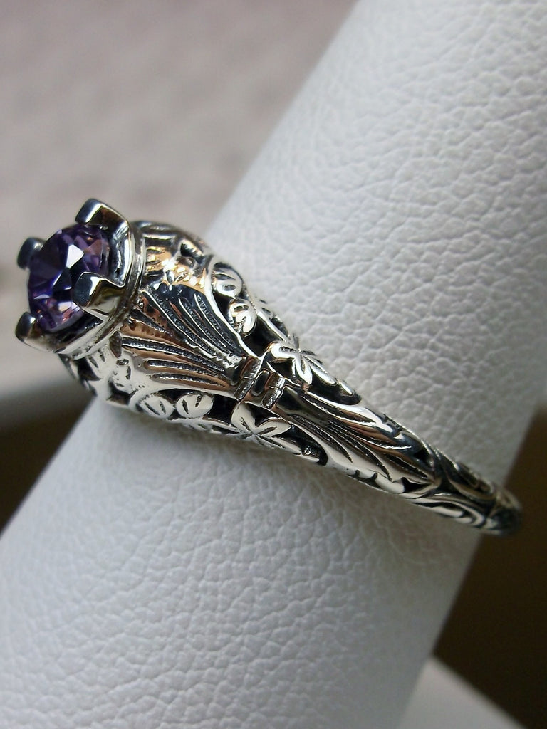 Natural Purple Amethyst Ring, Sterling Silver Floral Filigree, Wedding Ring, Silver Embrace Jewelry
