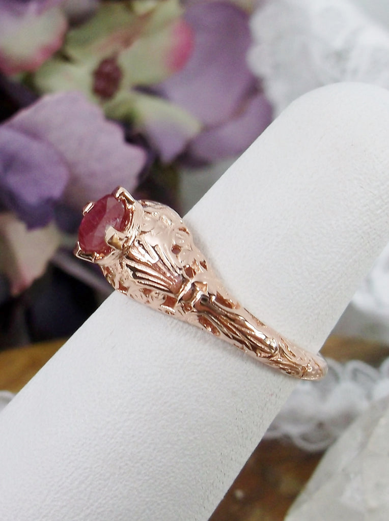 Natural Red Ruby Ring, 14k gold, Rose gold filigree Victorian jewelry, Floral Wedding Design #D154Silver Embrace Jewelry