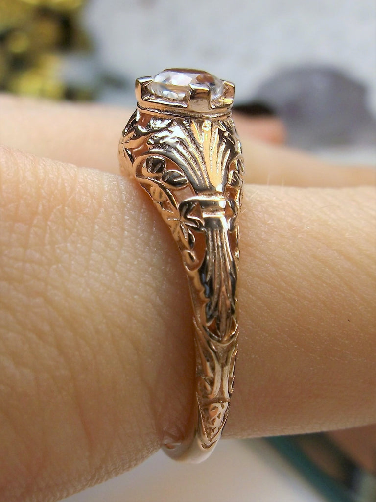 Natural White Topaz Ring, 14k Gold Floral Filigree, Vintage Wedding Ring, Silver Embrace Jewelry