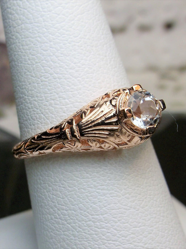Natural White Topaz Ring, 14k Gold Floral Filigree, Vintage Wedding Ring, Silver Embrace Jewelry