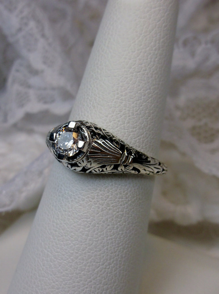 White Cubic Zirconia (CZ) Ring, sterling silver filigree, Victorian jewelry, Floral Wedding Design #D154 Silver Embrace Jewelry