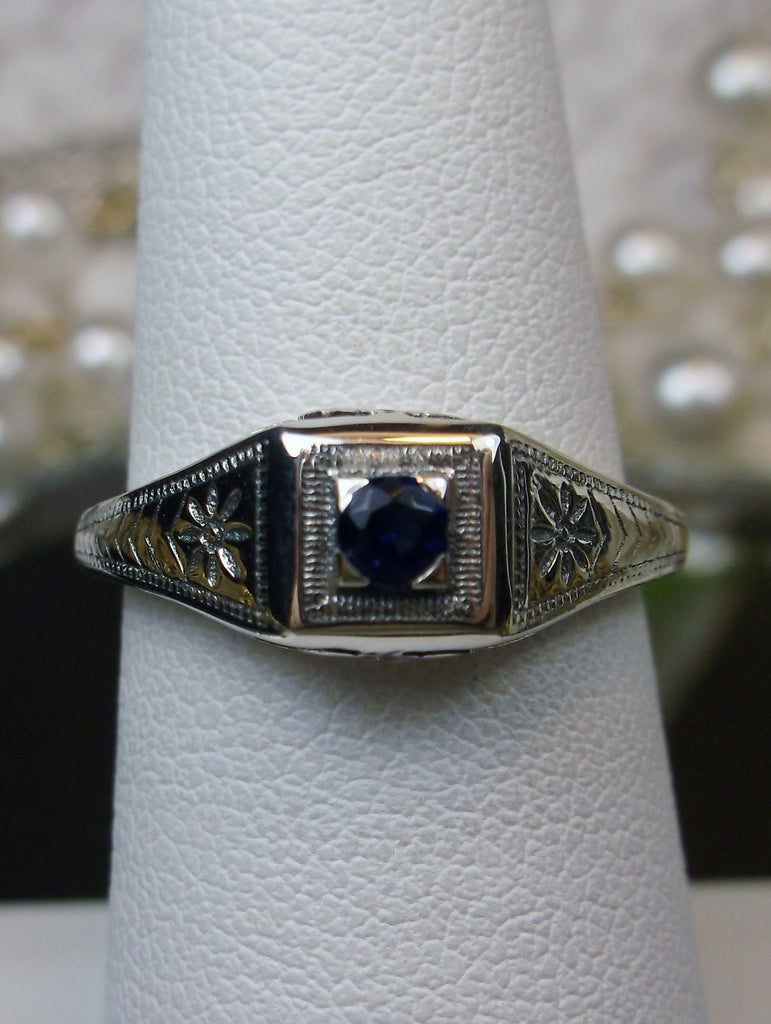 Blue Sapphire ring, solid sterling silver, deco wedding ring, D155, Silver Embrace Jewelry