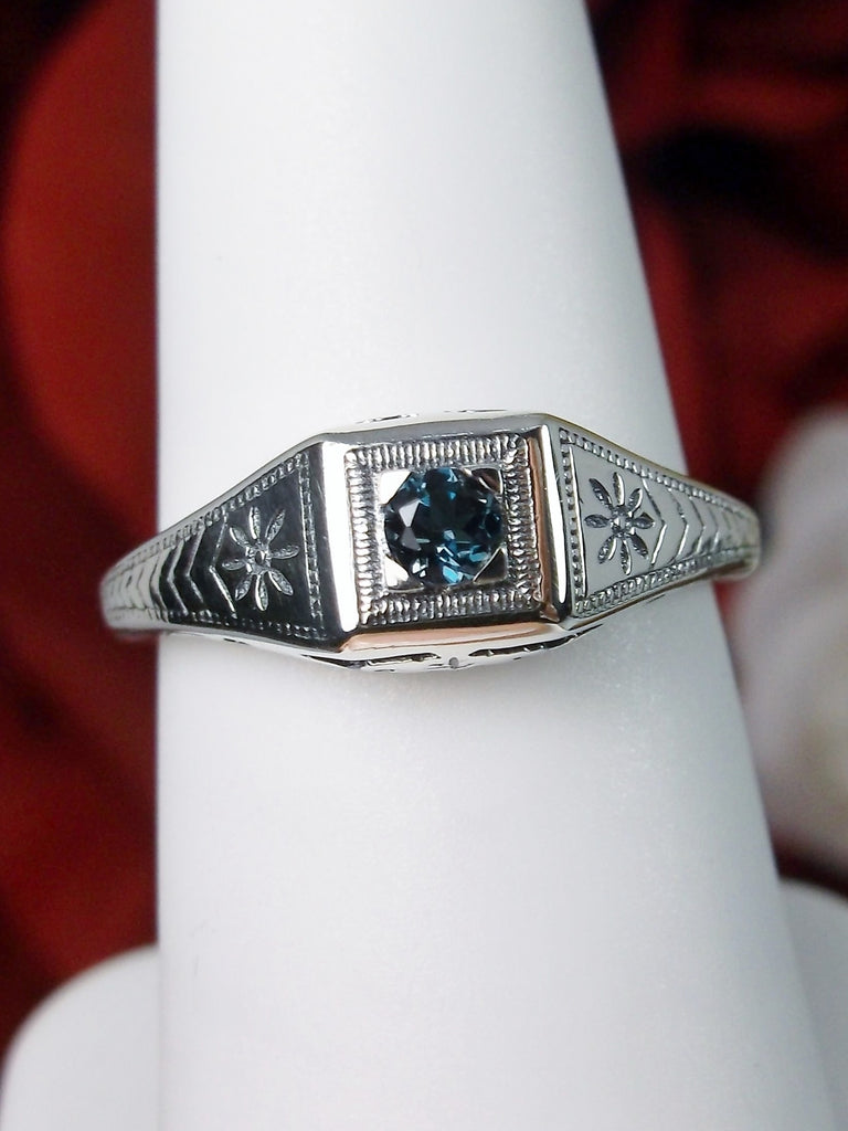 Natural London Blue Topaz ring, solid sterling silver, deco wedding ring, D155, Silver Embrace Jewelry