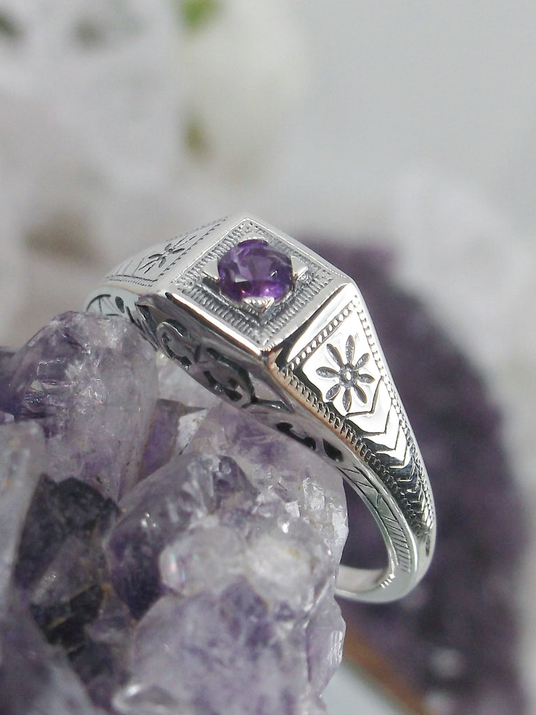 Natural purple amethyst ring, solid sterling silver, deco wedding ring, D155, Silver Embrace Jewelry