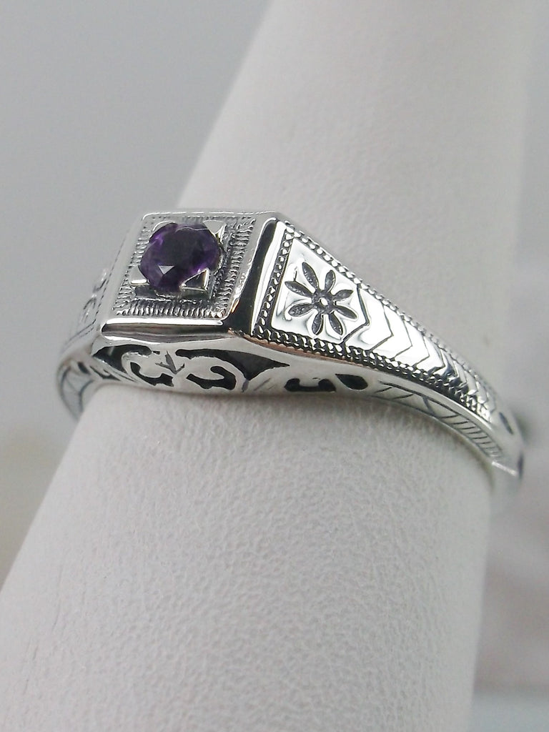 Natural purple amethyst ring, solid sterling silver, deco wedding ring, D155, Silver Embrace Jewelry