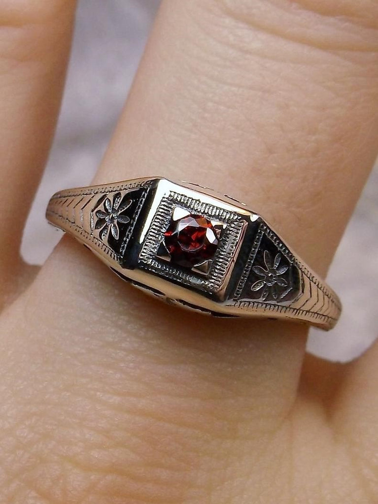 Natural red garnet ring, solid sterling silver, deco wedding ring, D155, Silver Embrace Jewelry
