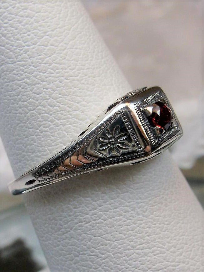 Natural red garnet ring, solid sterling silver, deco wedding ring, D155, Silver Embrace Jewelry