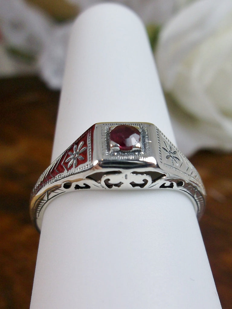 Natural red ruby ring, solid sterling silver, deco wedding ring, D155, Silver Embrace Jewelry