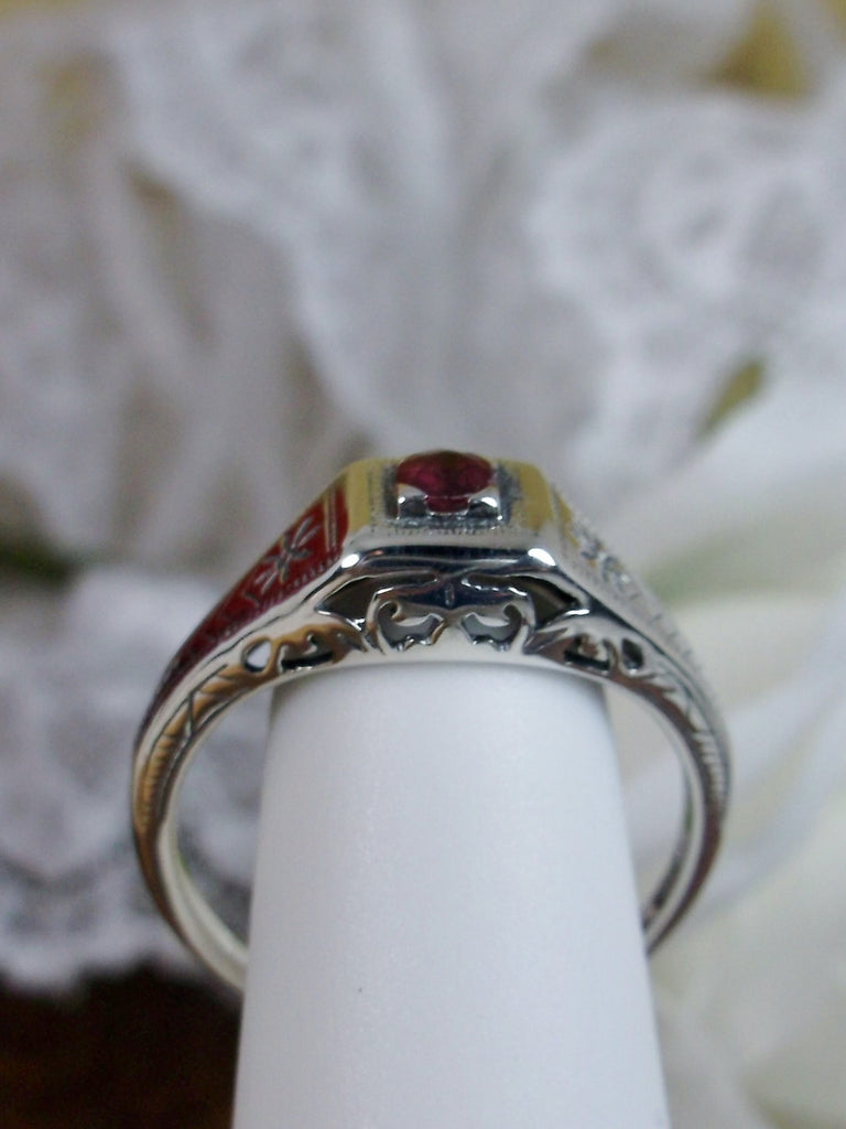 Natural red ruby ring, solid sterling silver, deco wedding ring, D155, Silver Embrace Jewelry