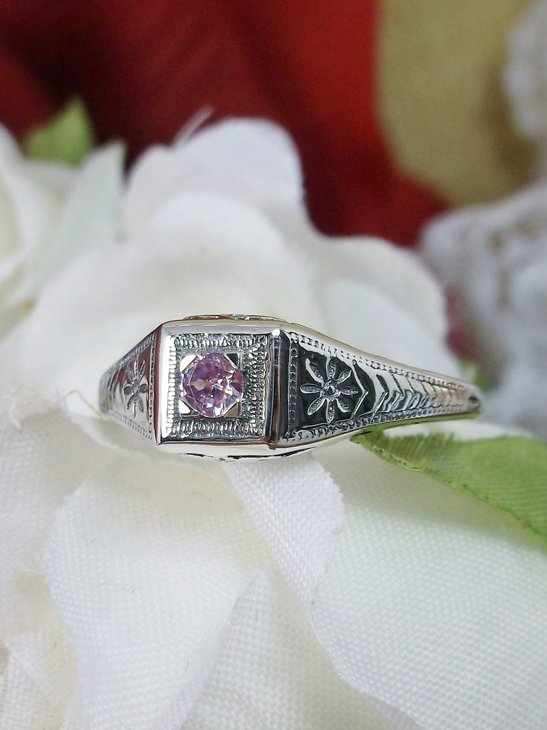 Pink Topaz ring, solid sterling silver, deco wedding ring, D155, Silver Embrace Jewelry