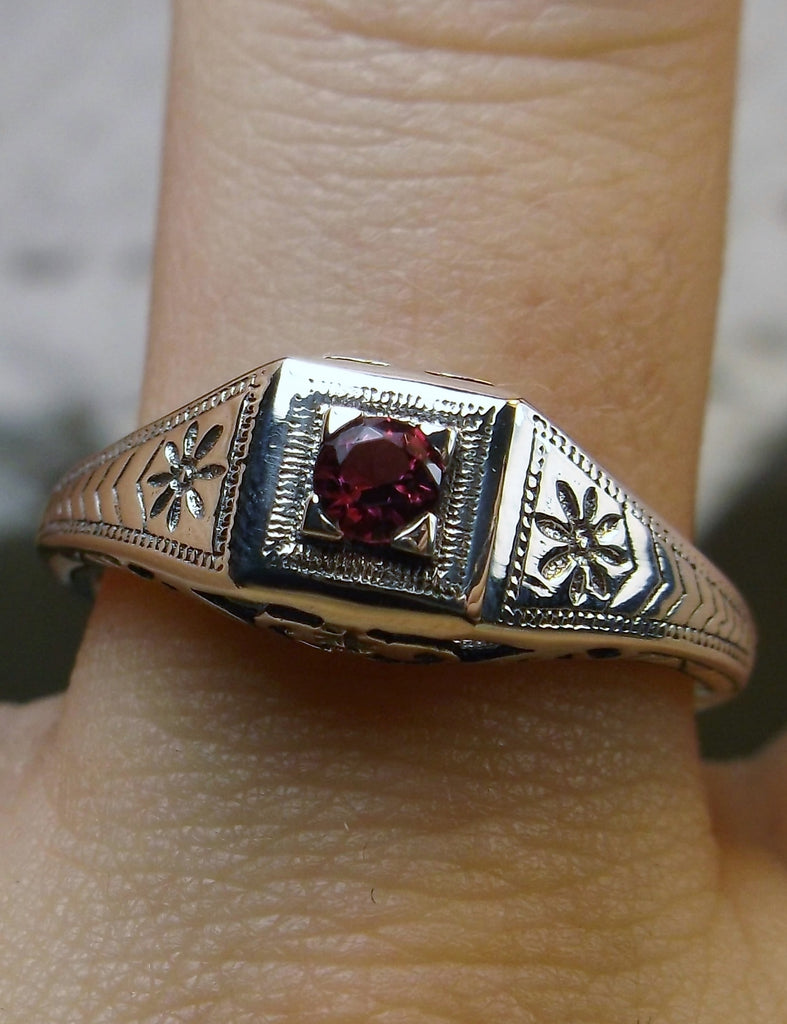 red ruby ring, solid sterling silver, deco wedding ring, D155, Silver Embrace Jewelry