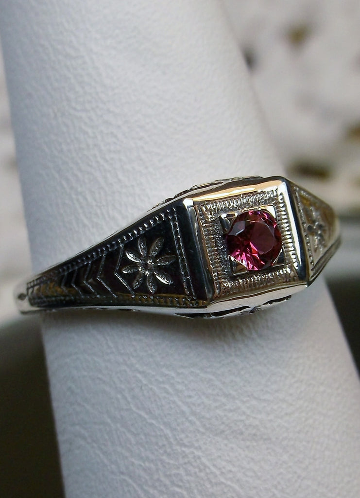 red ruby ring, solid sterling silver, deco wedding ring, D155, Silver Embrace Jewelry