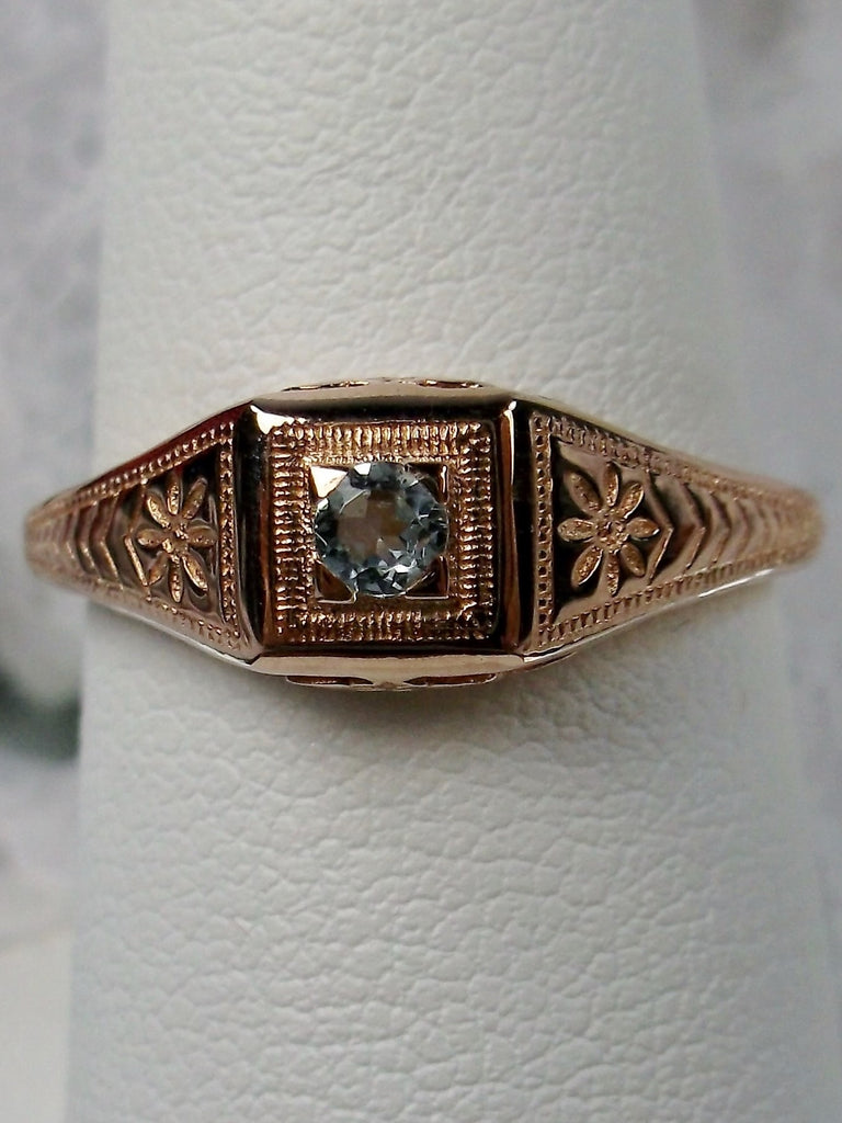Rose gold plated sterling silver ring, natural blue Aquamarine, deco wedding ring, D155, Silver Embrace Jewelry