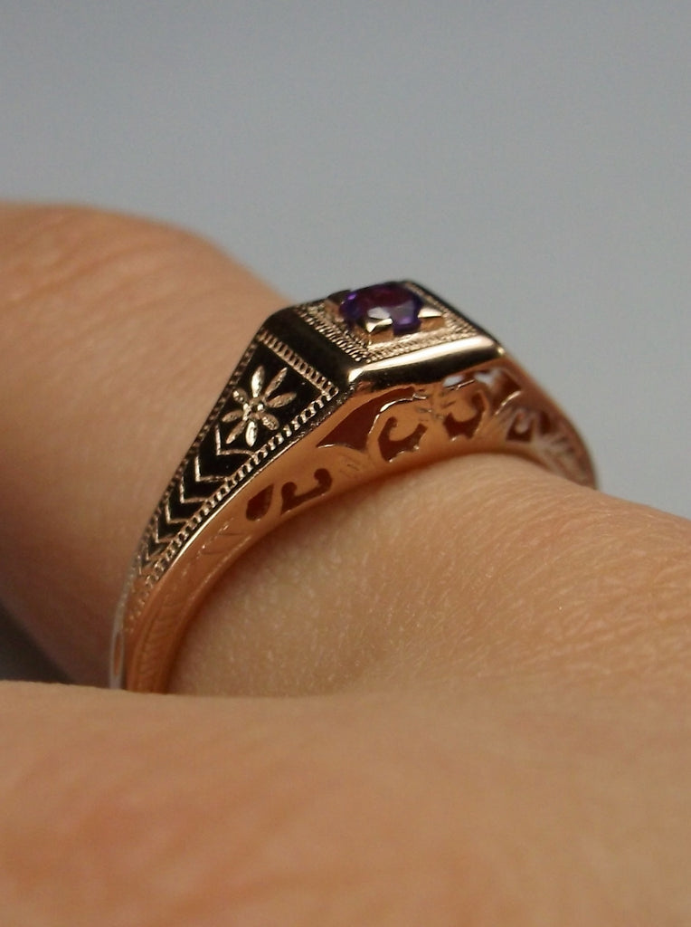10k Rose gold ring, natural purple Amethyst, deco wedding ring, D155, Silver Embrace Jewelry