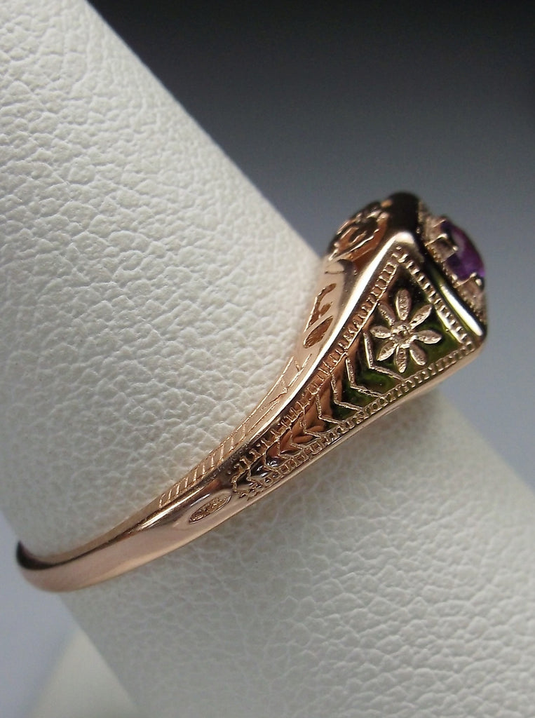 10k Rose gold ring, natural purple Amethyst, deco wedding ring, D155, Silver Embrace Jewelry
