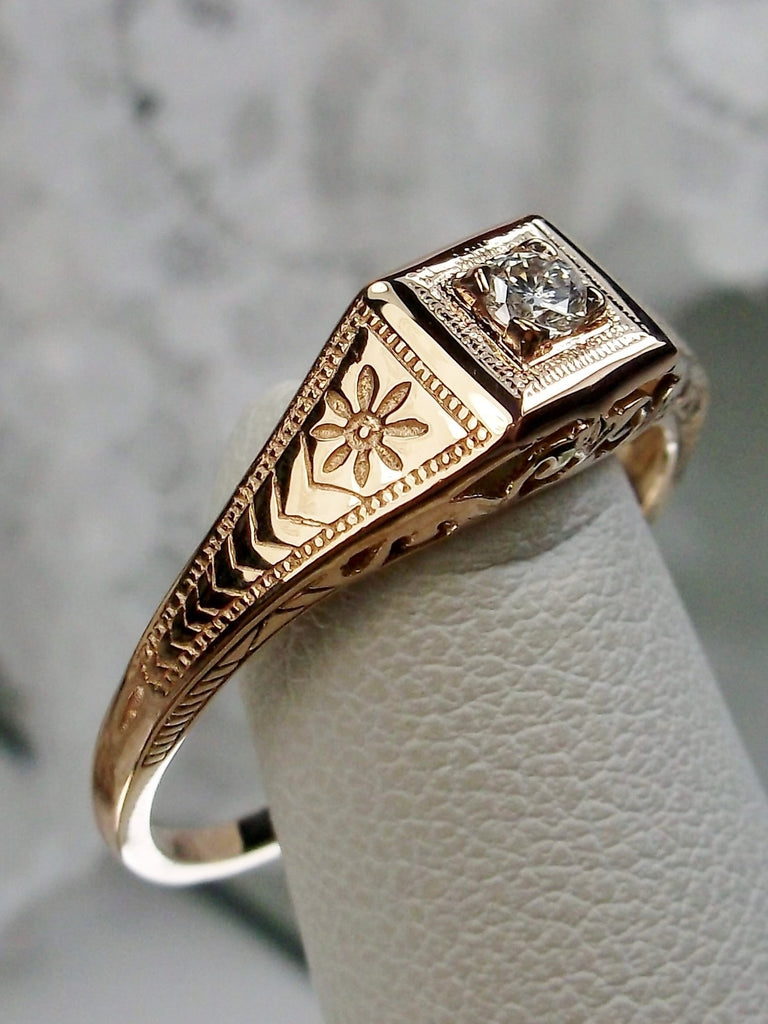 10k solid Rose gold ring, natural white topaz, deco wedding ring, D155, Silver Embrace Jewelry