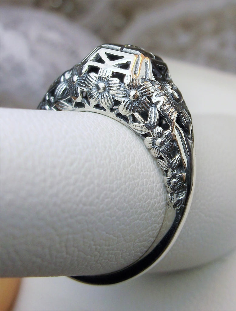 White Cubic Zirconia (CZ) Ring, Sterling Silver, Garden Wedding Ring, Silver Embrace Jewelry #D157