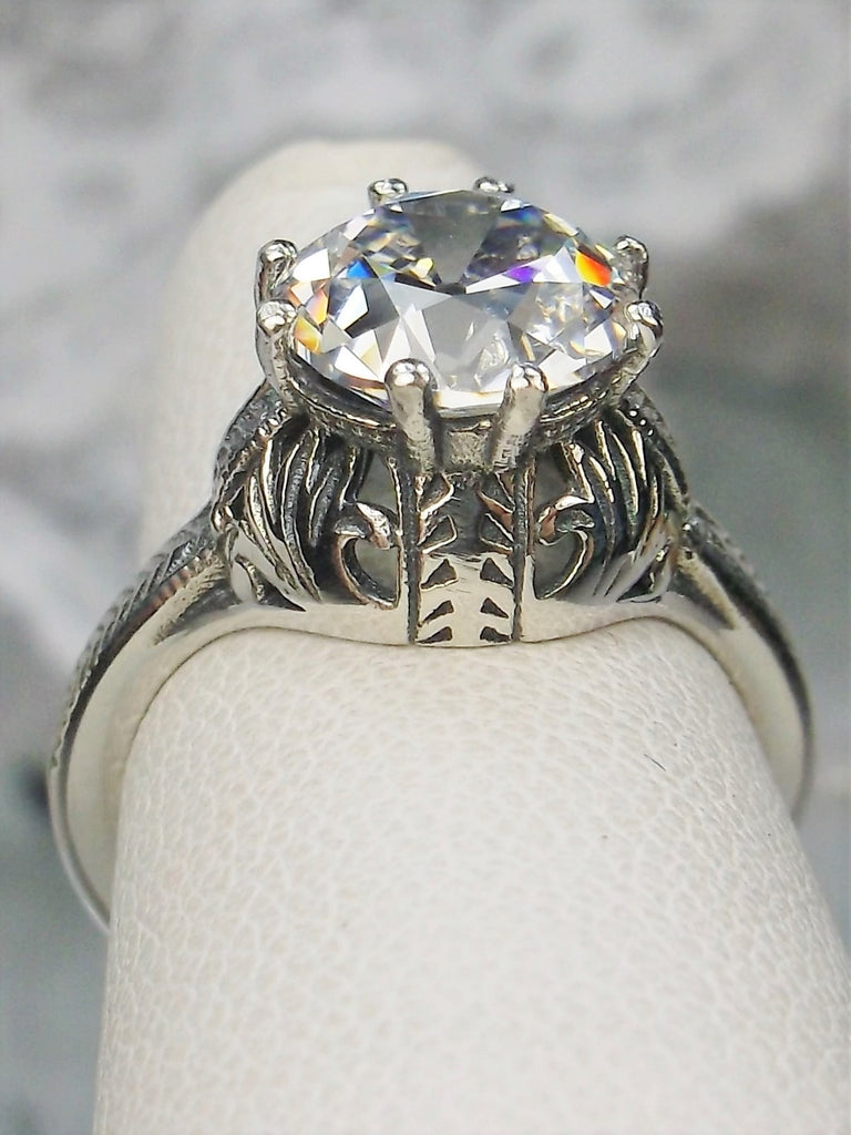 White Cubic Zirconia Ring, Victorian designed ring, Elizabeth design, sterling Silver Filigree, Silver Embrace Jewelry #D158