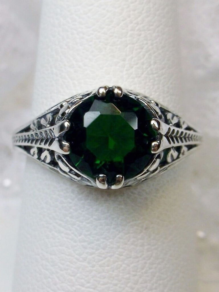 Emerald Ring, Solitaire gemstone, Natural or simulated gem, floral filigree, Sterling Silver, Deco2Fleur, Art Deco Jewelry, Silver Embrace Jewelry D159