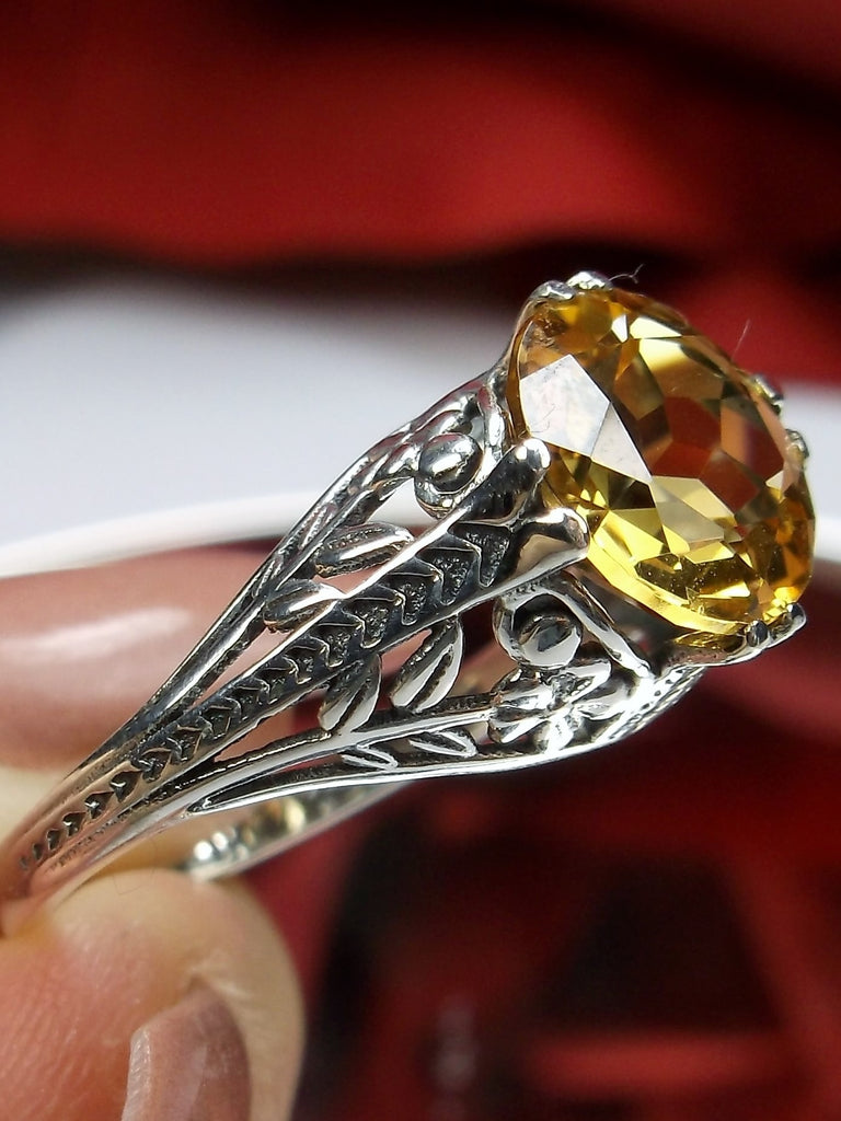 Natural Yellow Citrine Ring, Deco2Fleur, Art Deco Jewelry, Silver Embrace Jewelry