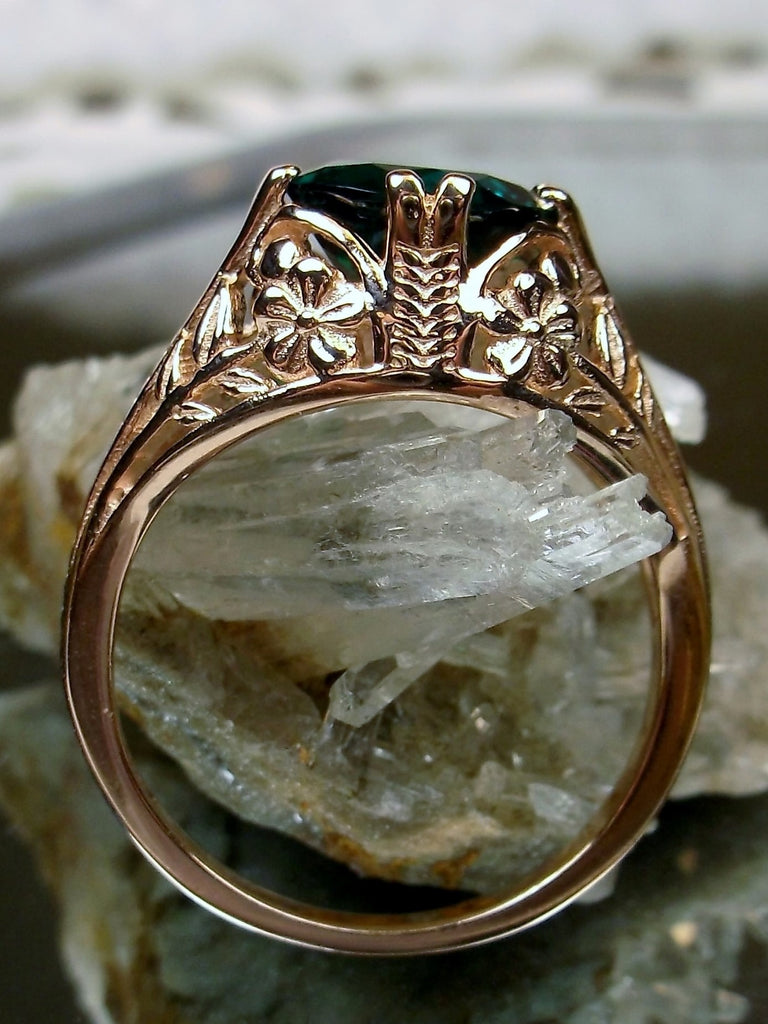 Natural Emerald Ring, Deco2Fleur, Rose Gold plated sterling silver, Victorian Jewelry, Silver Embrace Jewelry