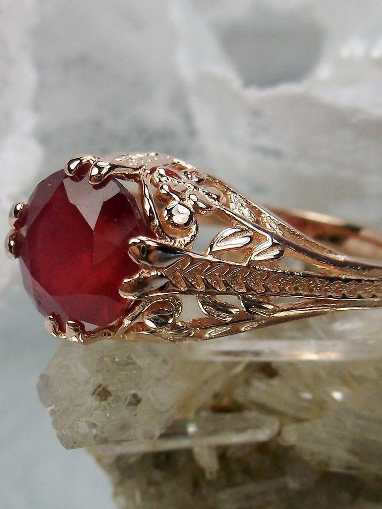 Natural Red Ruby Ring, Rose Gold Plated Sterling Silver, Deco2Fleur, floral filigree, Art Deco Jewelry, Silver Embrace Jewelry