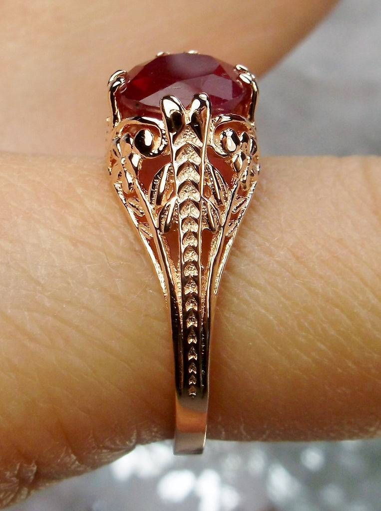 Natural Red Ruby Ring, Rose Gold Plated Sterling Silver, Deco2Fleur, floral filigree, Art Deco Jewelry, Silver Embrace Jewelry