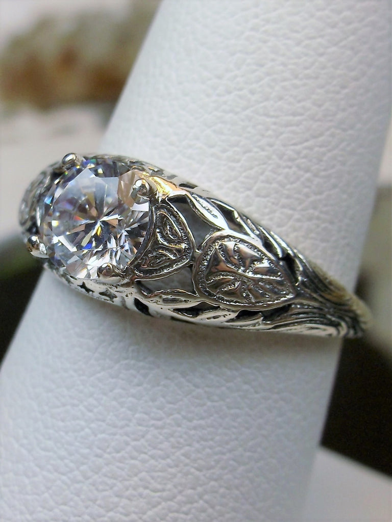 White Cubic Zirconia (CZ) Ring, Etched Wedding, Sterling Silver Filigree, Silver Embrace Jewelry, Etched Wedding D160