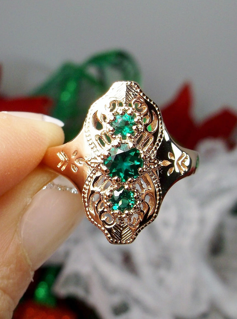 Natural Emerald Ring, Spider Gatsby, 10k or 14k Gold Vintage Jewelry, Silver Embrace Jewelry, D172
