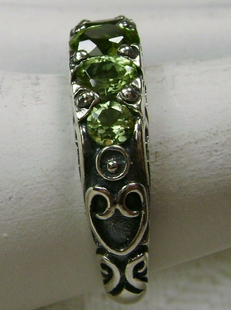 Natural Green Peridot Ring, 5-Gemstone Georgian Ring, Vintage Jewelry, Sterling Silver Filigree, Silver Embrace Jewelry D19
