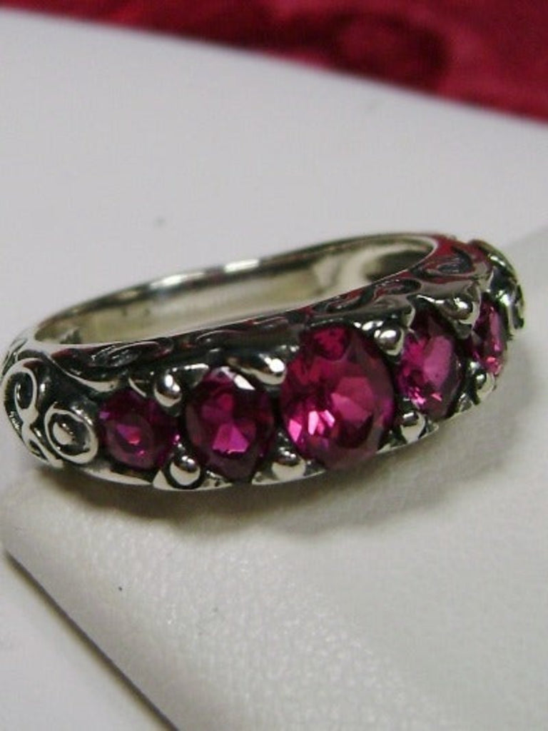 Red Ruby Ring, 5 Gemstone Ring, Vintage Jewelry, Sterling Silver Filigree, Silver Embrace Jewelry D19