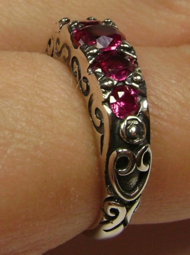 Red Ruby Ring, 5 Gemstone Ring, Vintage Jewelry, Sterling Silver Filigree, Silver Embrace Jewelry D19