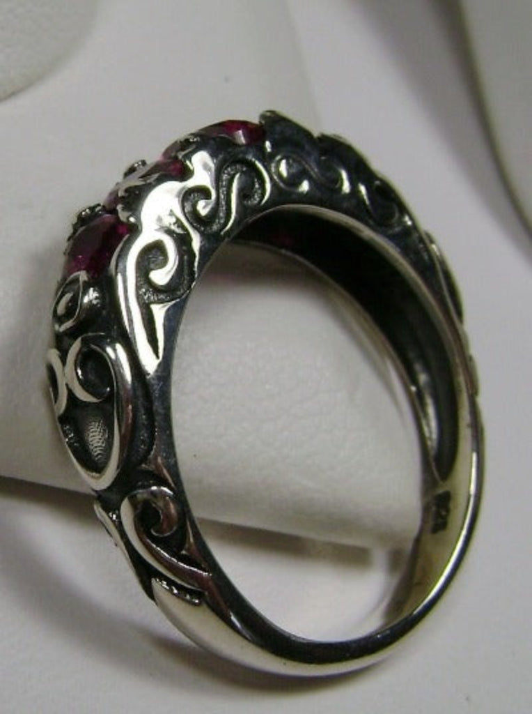 Red Ruby Ring,  5-Gemstone Georgian Ring, Vintage Jewelry, Sterling Silver Filigree, Silver Embrace Jewelry D19