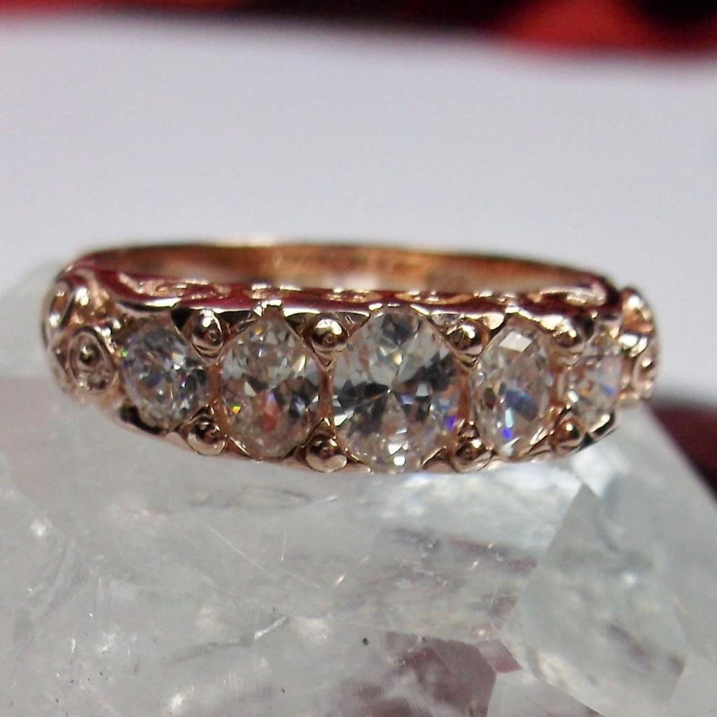 Natural White Topaz Ring, 5-gem Georgian Rose Gold plated over sterling silver, Victorian Jewelry, Silver Embrace Jewelry, Vintage Ring, D19 Georgian