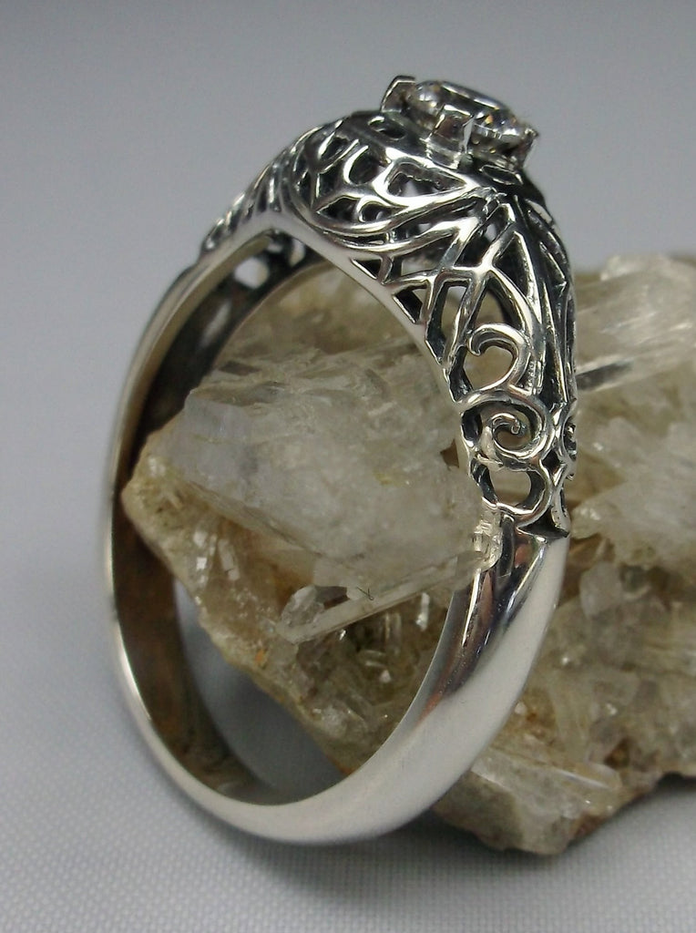 White Cubic Zirconia (CZ) Ring, Patience Ring, Art Deco Jewelry, Sterling Silver Filigree, Silver Embrace Jewelry, D192