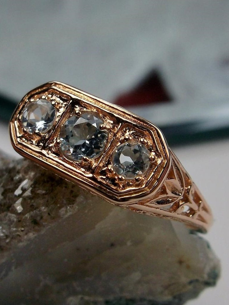 Natural Blue Topaz Ring, Rose Gold plated sterling silver, Vintage Edwardian Jewelry, Silver Embrace Jewelry