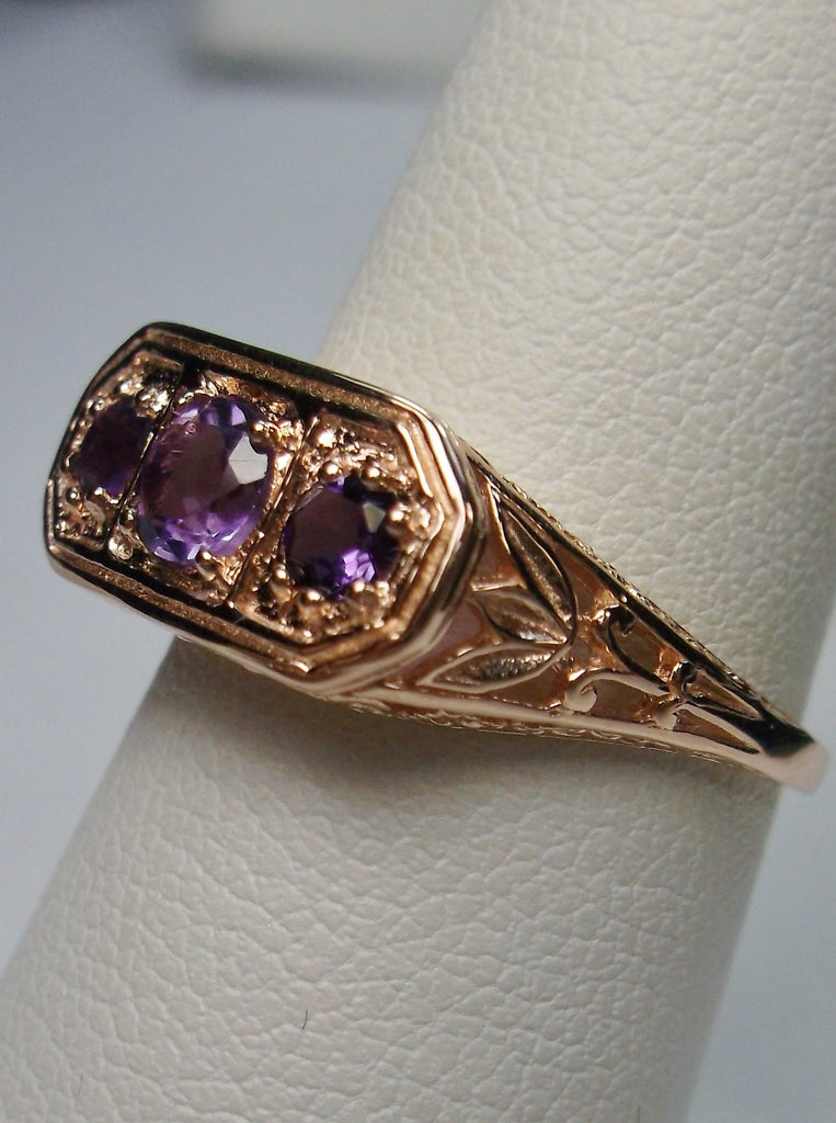 Natural Purple Amethyst Ring, Rose Gold plated sterling silver, Edwardian Vintage jewelry, Silver Embrace Jewelry