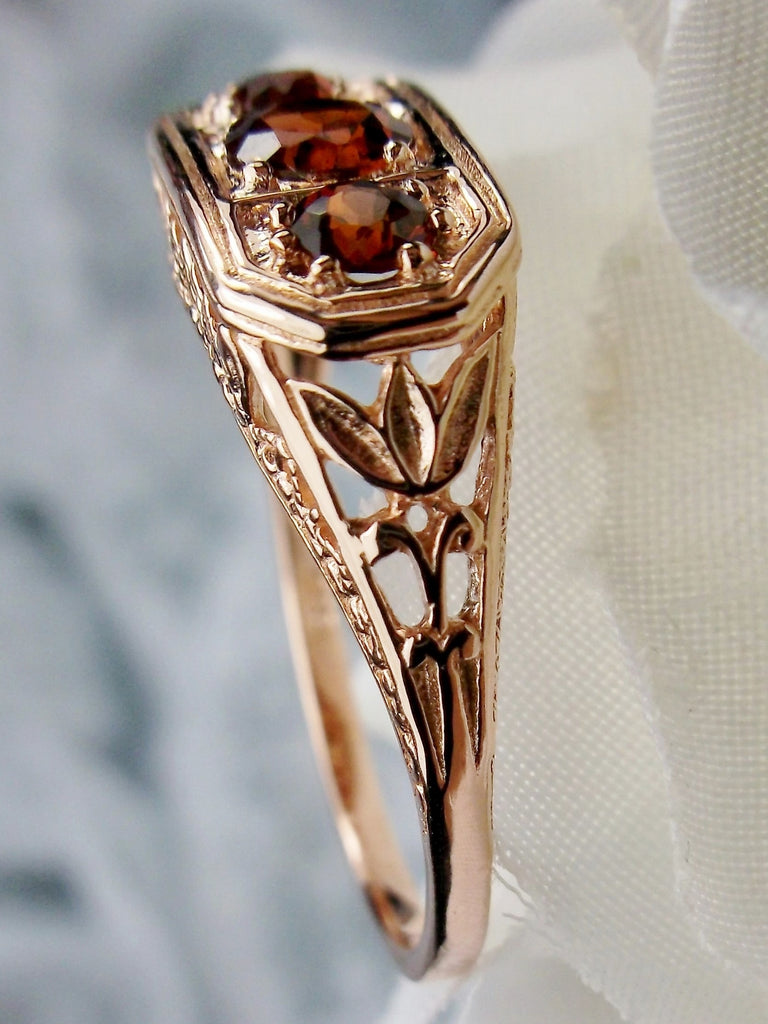 Natural Red Garnet Ring, Rose Gold plated Sterling silver, Edwardian Vintage Jewelry, Silver Embrace Jewelry